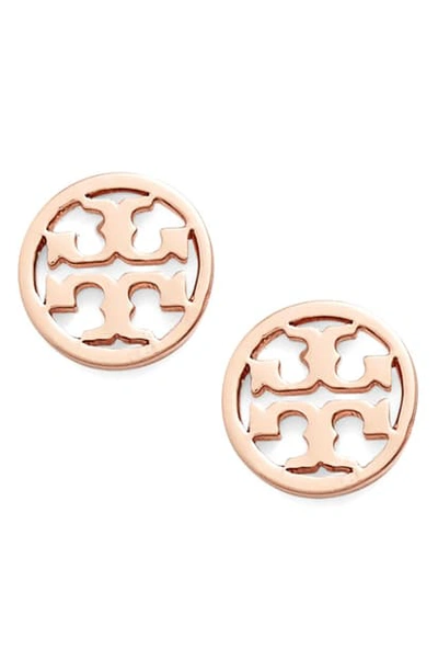 Tory Burch Circle Logo Stud Earrings In Rose Gold