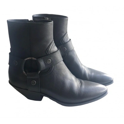 Pre-owned Saint Laurent West Jodhpur Black Leather Ankle Boots
