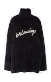 BALENCIAGA OVERSIZED EMBROIDERED BRUSHED-COTTON TURTLENECK SWEATER,801648