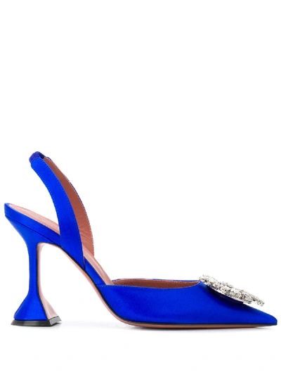 Amina Muaddi Begum Crystal-embellished Satin Slingback Pumps In Blue