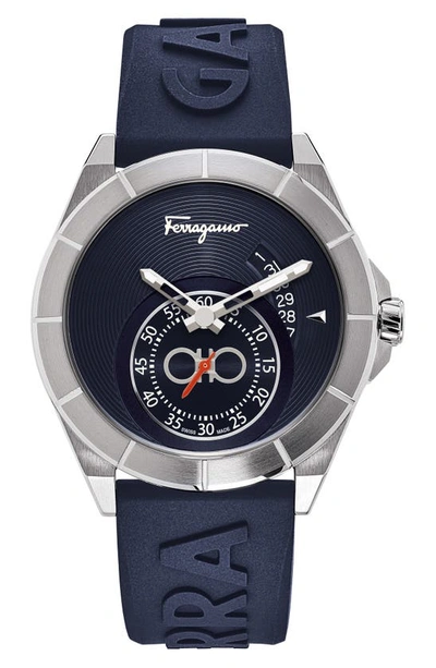 Ferragamo Urban Stainless Steel & Embossed Rubber Strap In Blue