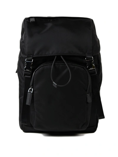 Prada Techno Fabric And Leather Backpack In Black
