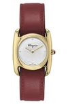Ferragamo Salvatore Feragamo Vara Leather Strap Watch, 28mm X 34mm In Red/ White Guilloche/ Gold