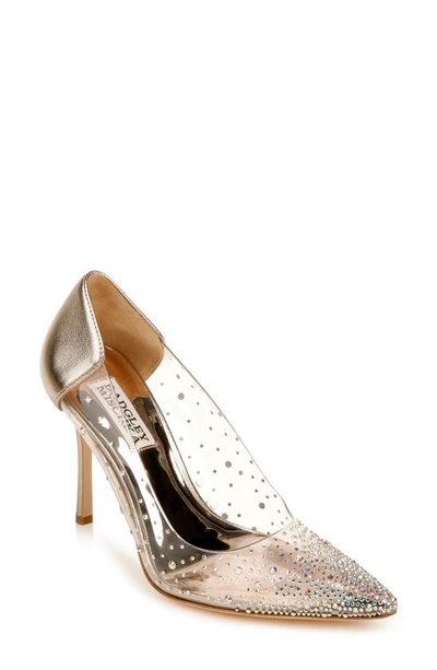 Badgley Mischka Gisela Embellished Pointed Toe Pump In Champagne Metallic