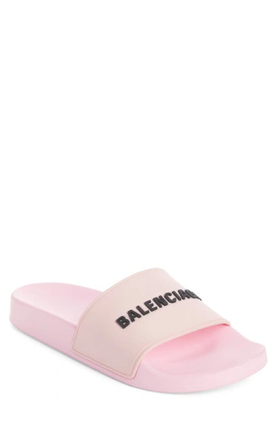 Balenciaga Logo Sport Slide In Light Pink/ Black