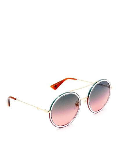 Gucci 56mm Round Halo Frame Sunglasses In Gold/ Green