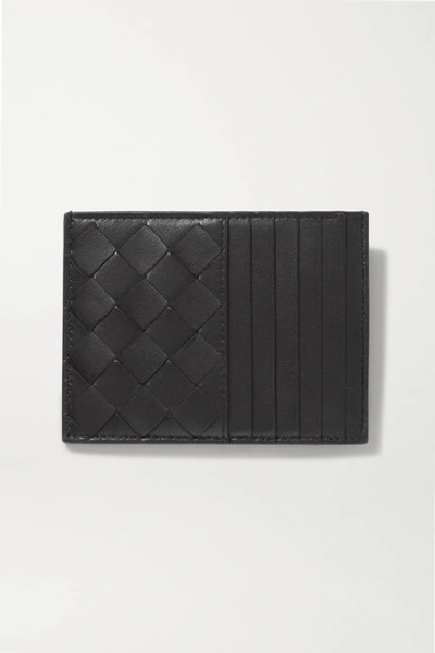 Bottega Veneta Intrecciato Leather Cardholder In Black Silver.