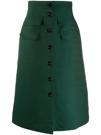 La Doublej Flared Midi Skirt In Green