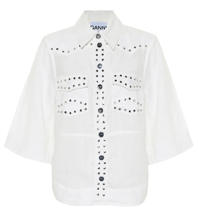 Ganni Embellished Linen Shirt In White