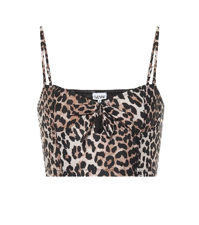 Ganni Leopard-print Underwired Bikini Top In Brown