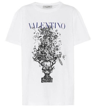 Valentino Floral Bouquet Logo T-shirt In Bianco