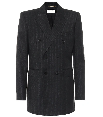 Saint Laurent Double-breasted Pinstriped Wool-twill Blazer In Black