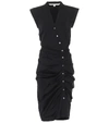 Veronica Beard Sleeveless Button-down Ruched Dobby Cotton Shirtdress In Black