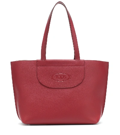 Tod's Logo Medium Leather Shopper In Red