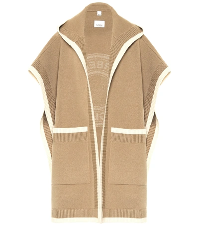 Burberry Logo Graphic Wool Cashmere Jacquard Hooded Cape In Neutrals