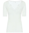 CHLOÉ LACE-TRIMMED RIBBED-KNIT COTTON TOP,P00499310