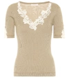 CHLOÉ LACE-TRIMMED RIBBED-KNIT COTTON TOP,P00499311