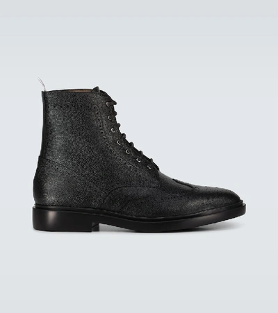 Thom Browne Leather Wingtip Ankle Boots In Black