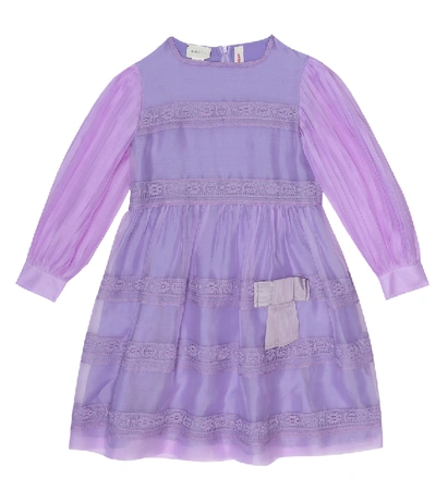 Gucci Kids' Lace-inserts Long-sleeved Dress In Purple