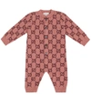 Gucci Baby Gg Wool-jacquard Onesie In Pink