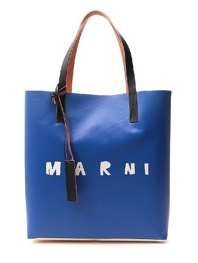 Marni Two-tone Shopping Bag With Front Logo In Multi