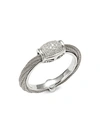 ALOR 18K WHITE GOLD, STAINLESS STEEL & DIAMOND CABLE RING,0400012767993