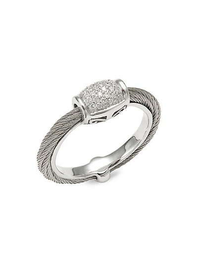 Alor 18k White Gold, Stainless Steel & Diamond Cable Ring