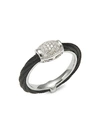 ALOR 18K WHITE GOLD, BLACK STAINLESS STEEL & DIAMOND CABLE RING,0400012768006