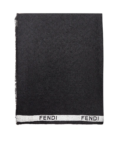 Fendi Kefiah Logo Wool And Silk Foulard In Nero Bianco