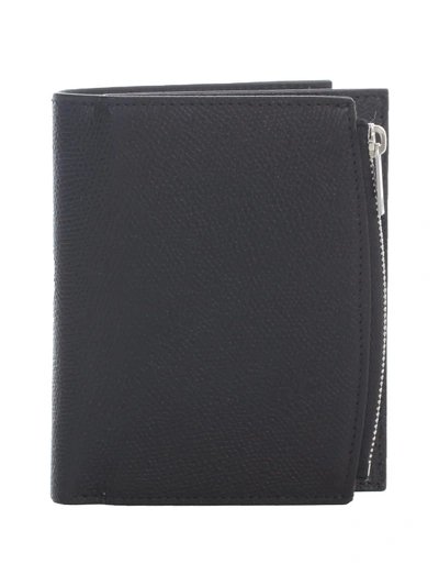 Maison Margiela Grainy Leather Embossed Flip Flap Wallet In Black
