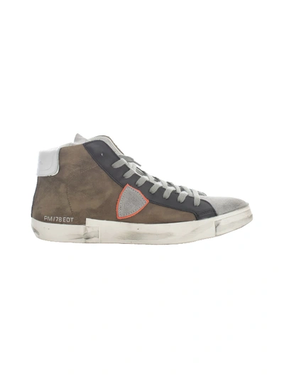Philippe Model High Trainers Prsx W/ White Heel In Brown
