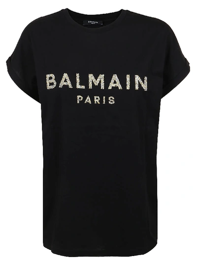 Balmain Embellished Logo T-shirt In Black