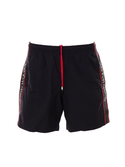 Alexander Mcqueen Black Jersey Bermuda Shorts With Side Logo