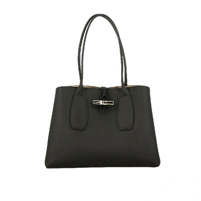Longchamp Large Shopping Bag In Textured Leather In Black