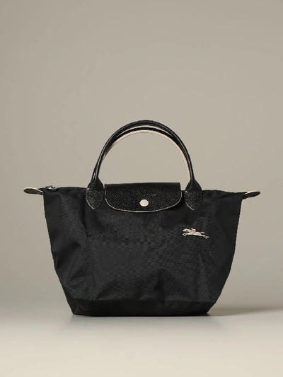 Longchamp Bag In Nylon With Embroidered Logo In Black