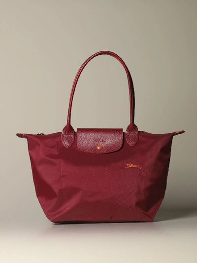 Longchamp Bag In Nylon With Embroidered Logo In Burgundy