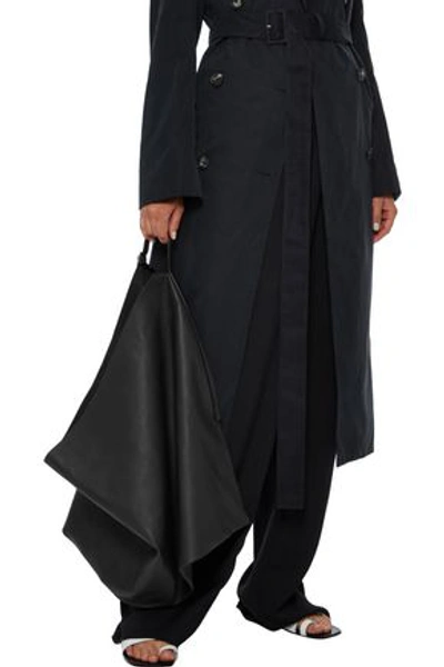 The Row Flat Hobo Large Leather Shoulder Bag In Black