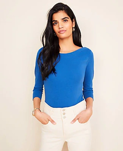 Ann Taylor Boatneck Luxe Tee In Blue Majesty