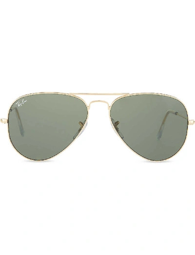 Ray Ban Original Aviator Metal-frame Sunglasses With Green Lenses Rb3025 58 In Gold/grey Gradient