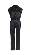 Rta Cynthia Belted Wrap-effect Silk-satin Jumpsuit In Black