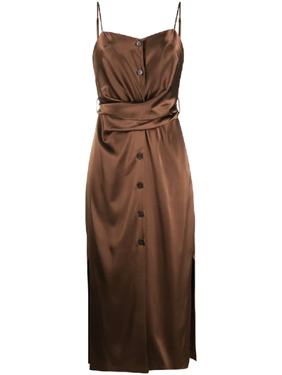 Nanushka Sayan Satin Sleeveless Midi Dress In Brown