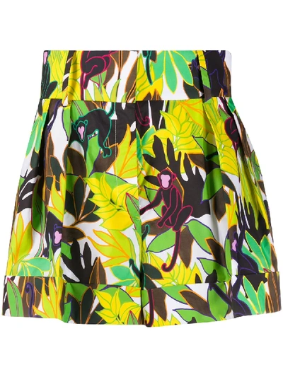 Valentino Leaf-print High-waisted Shorts In Green