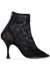 Mm6 Maison Margiela Mesh Square Toe Ankle Boots In Black
