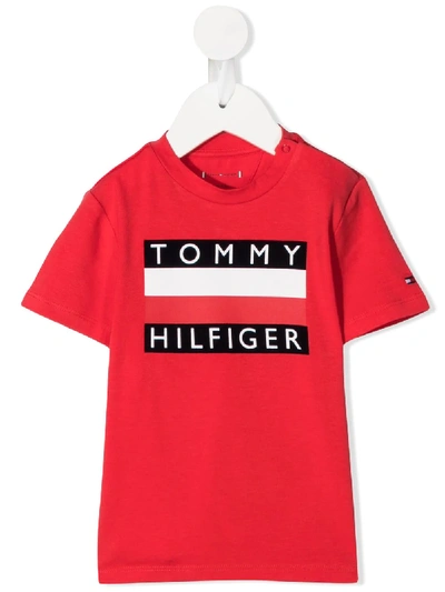 Tommy Hilfiger Junior Babies' Logo Print Side Buttoned T-shirt In Red