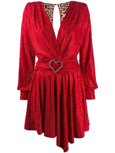 Philipp Plein Deep V-neck Draped Dress In Red