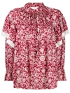 See By Chloé Ruffled Floral-print Cotton-jacquard Blouse In Red