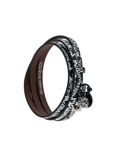 Alexander Mcqueen Pionier Double Wrap Bracelet With Logo In Black