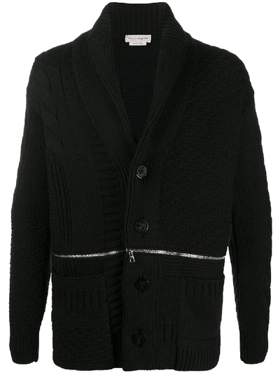 Alexander Mcqueen Zip-detail Button-up Cardigan In Black