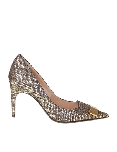 Sergio Rossi Gold Glitter Fabric Decollete