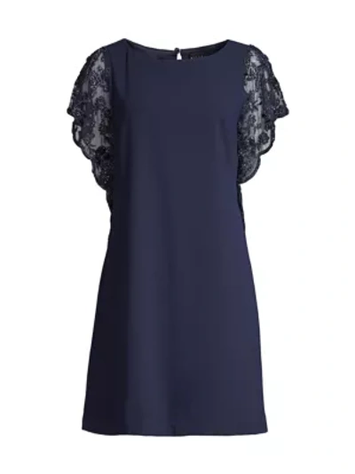 Aidan Mattox Lace Sleeve Trapeze Dress In Twilight